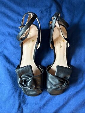 kate spade Camille Black Leather Knotted Ankle-Strap Heels